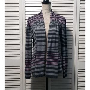 Croft & Barrow Shawl Collar Cardigan Womens Large Gray Purple Striped Open Front